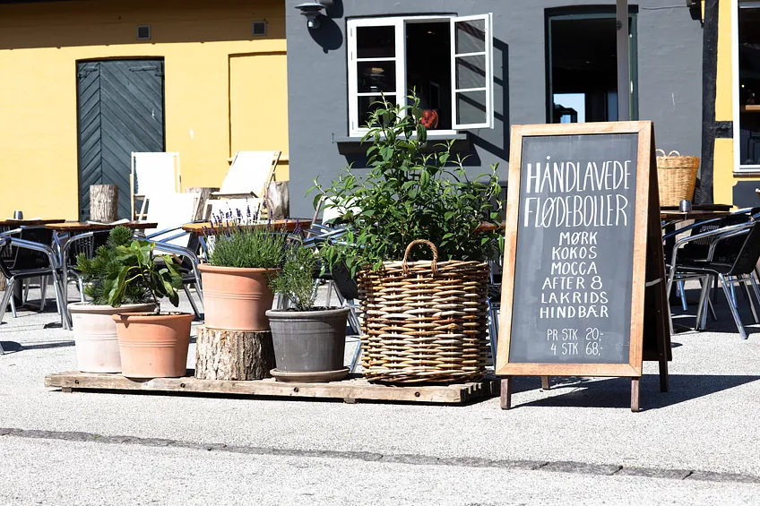 Handmade cream buns at BECH Chocolate in Gudhjem harbor on Bornholm.