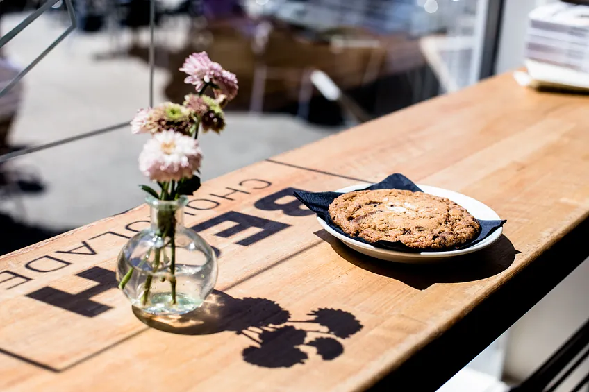 View the window display at BECH Chocolates in the harbor of Gudhjem on Bornholm.